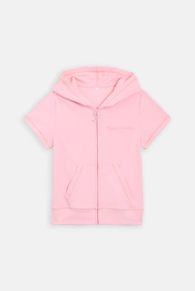 JUICY PINK PEACHED SHORT SLEEVED ACTIVE FITTED HOODIE