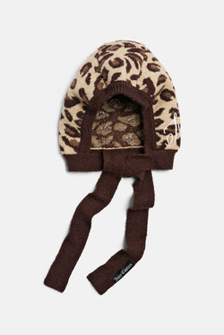 Displays the Leopard Print 'Juicy' branded Bonnet With Bow