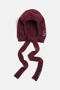 Displays the Burgundy 'Juicy' branded Bonnet With Bow