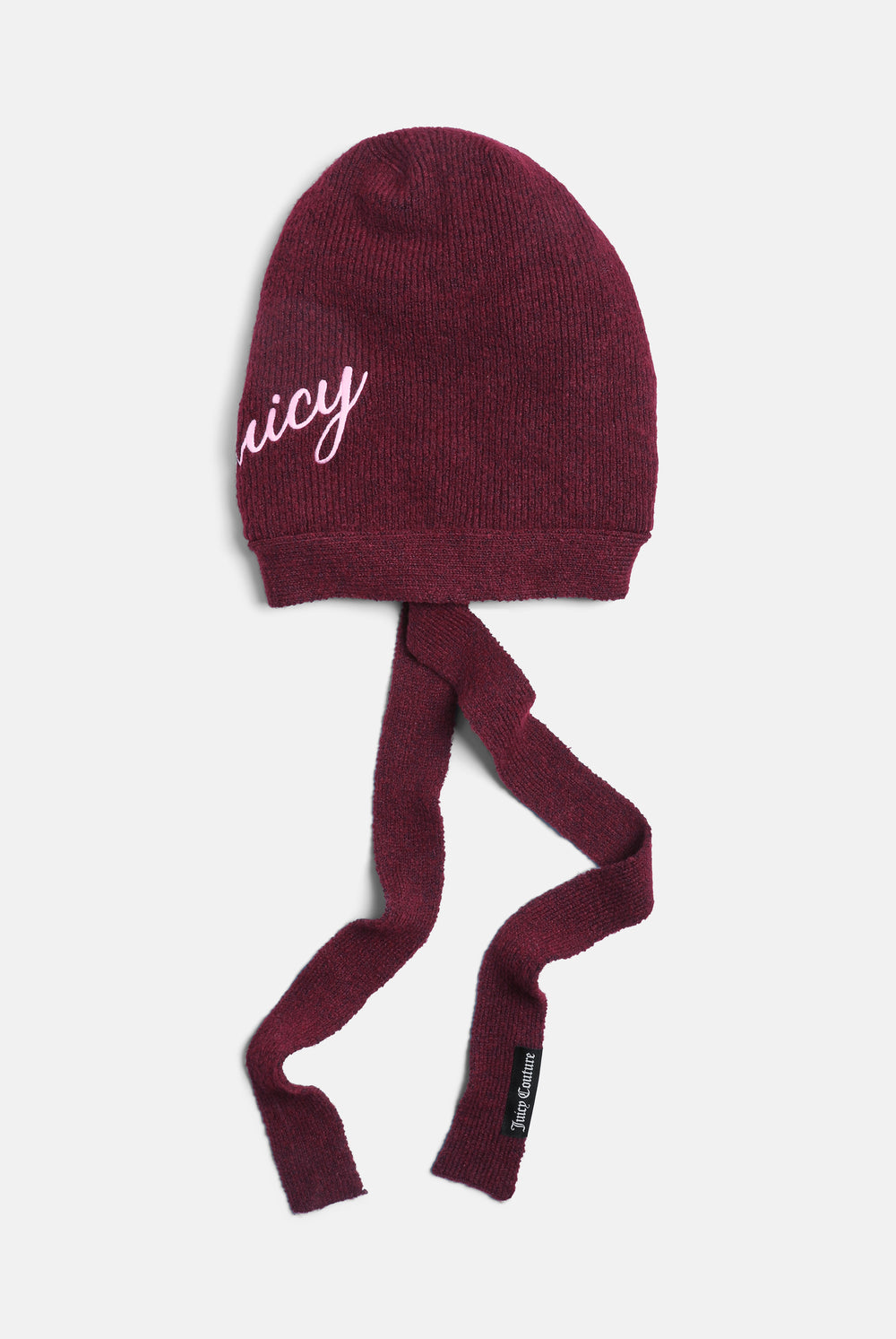 Displays the Burgundy 'Juicy' branded Bonnet With Bow