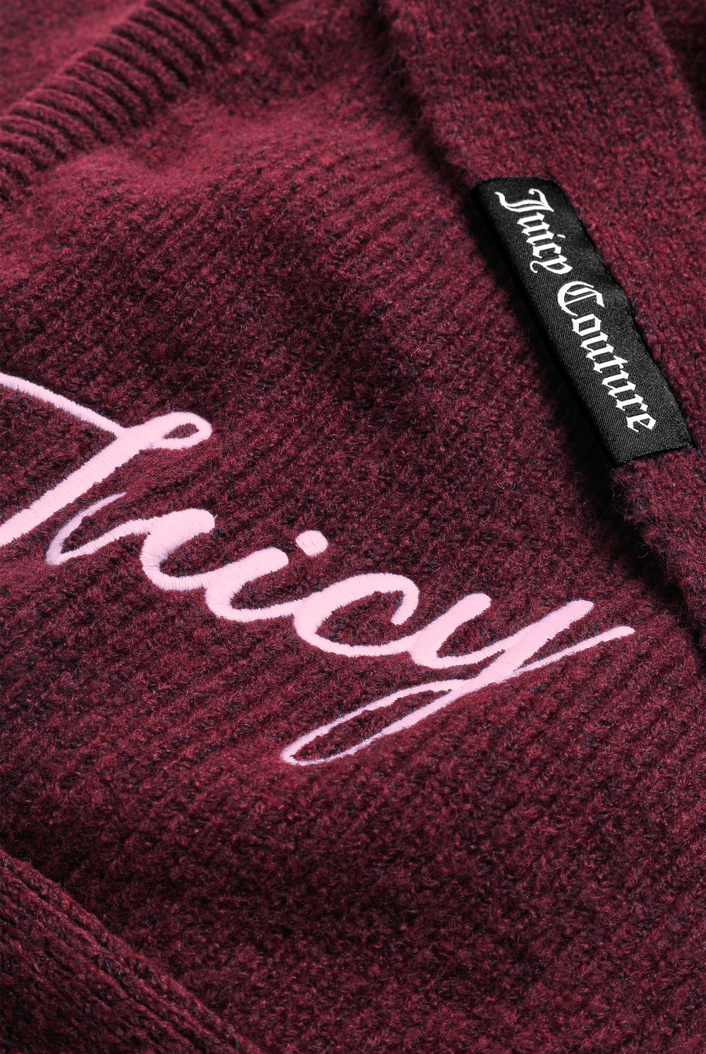 Displays the Burgundy 'Juicy' branded Bonnet With Bow featuring the juicy branding 