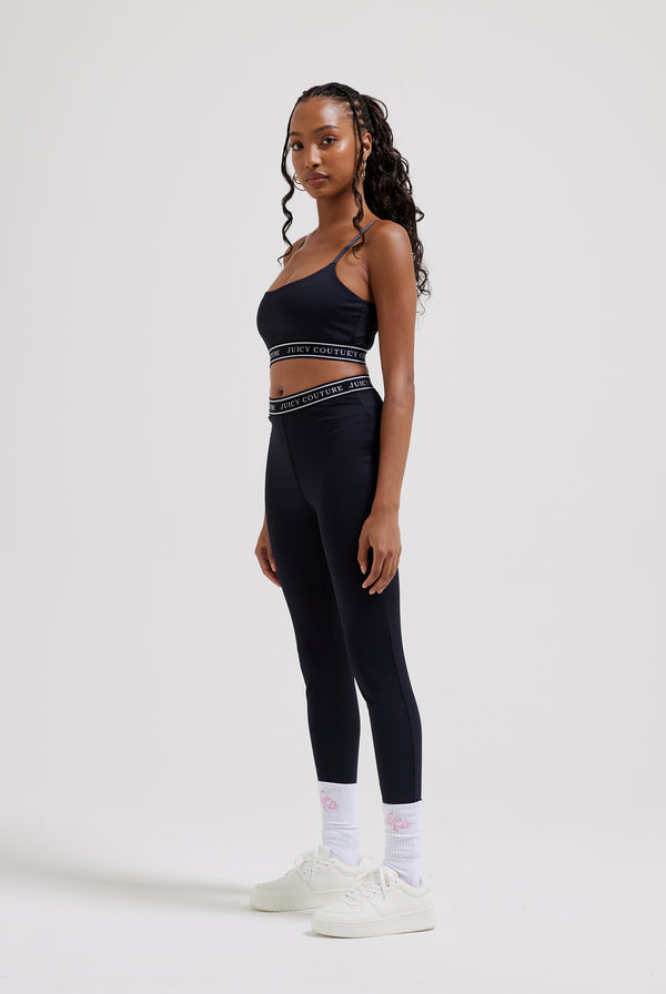 BLACK RIBBED LOGO SPORTS BRALETTE