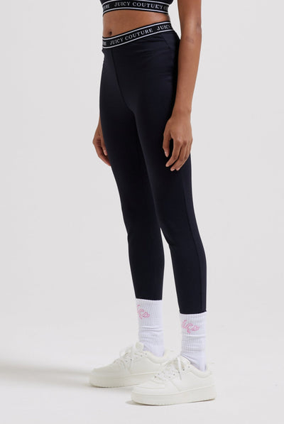 BLACK RIBBED LOGO WAISTBAND LEGGINGS