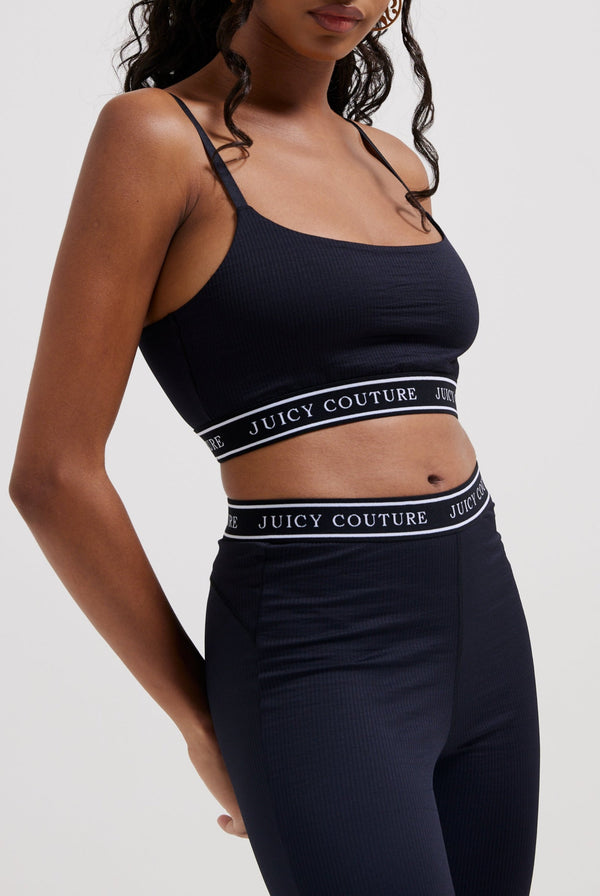 BLACK RIBBED LOGO SPORTS BRALETTE