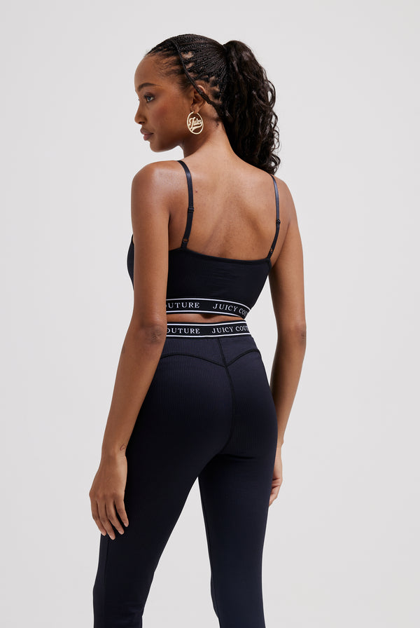 BLACK RIBBED LOGO SPORTS BRALETTE