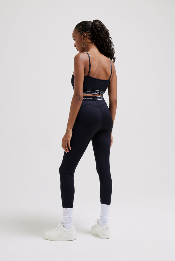 BLACK RIBBED LOGO SPORTS BRALETTE