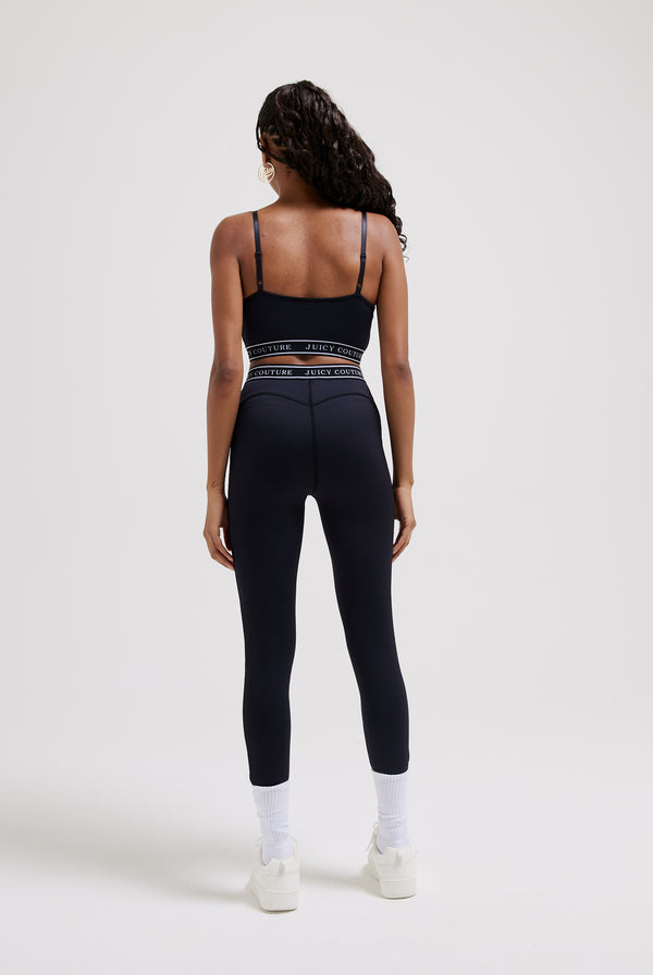 BLACK RIBBED LOGO WAISTBAND LEGGINGS