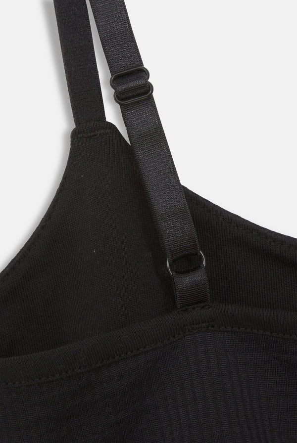 BLACK RIBBED LOGO SPORTS BRALETTE