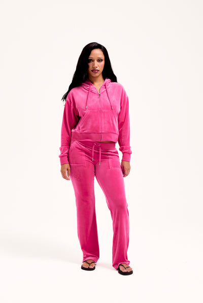 NOSTALGIA PINK CROP OVERSIZED CLASSIC VELOUR HOODIE