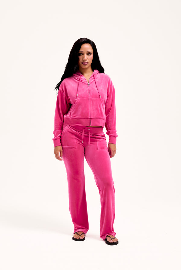 NOSTALGIA PINK CROP OVERSIZED CLASSIC VELOUR HOODIE