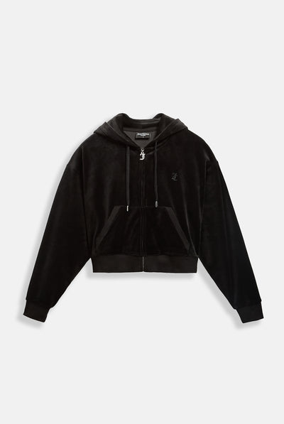 BLACK CROP OVERSIZED CLASSIC VELOUR HOODIE
