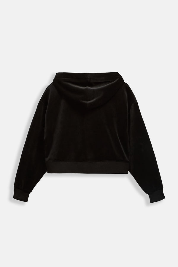 BLACK CROP OVERSIZED CLASSIC VELOUR HOODIE