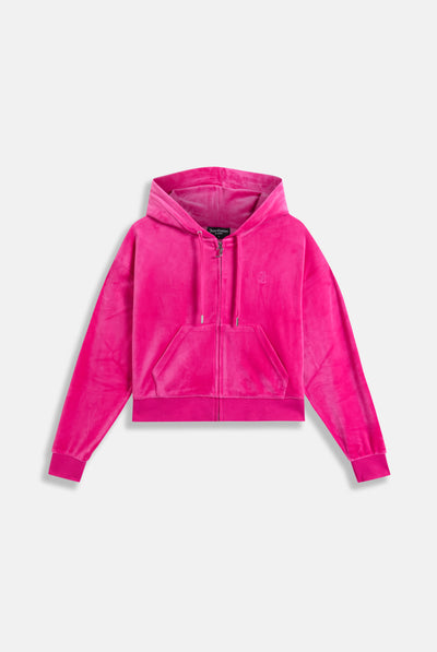 NOSTALGIA PINK CROP OVERSIZED CLASSIC VELOUR HOODIE
