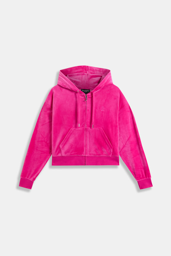 NOSTALGIA PINK CROP OVERSIZED CLASSIC VELOUR HOODIE