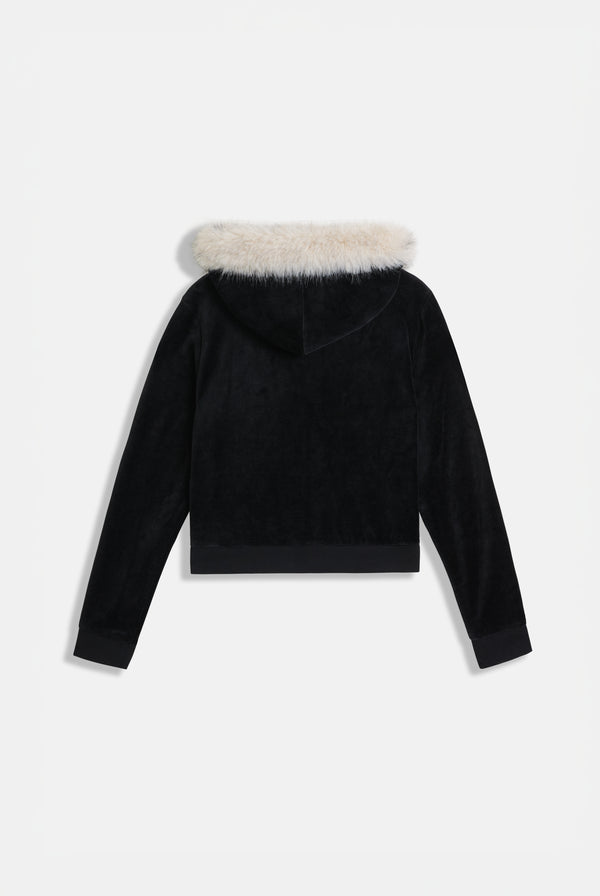 BLACK BAMBOO VELOUR FUR TRIM HOODIE