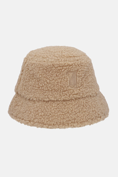 TAUPE EMBROIDERED SHERPA BUCKET HAT