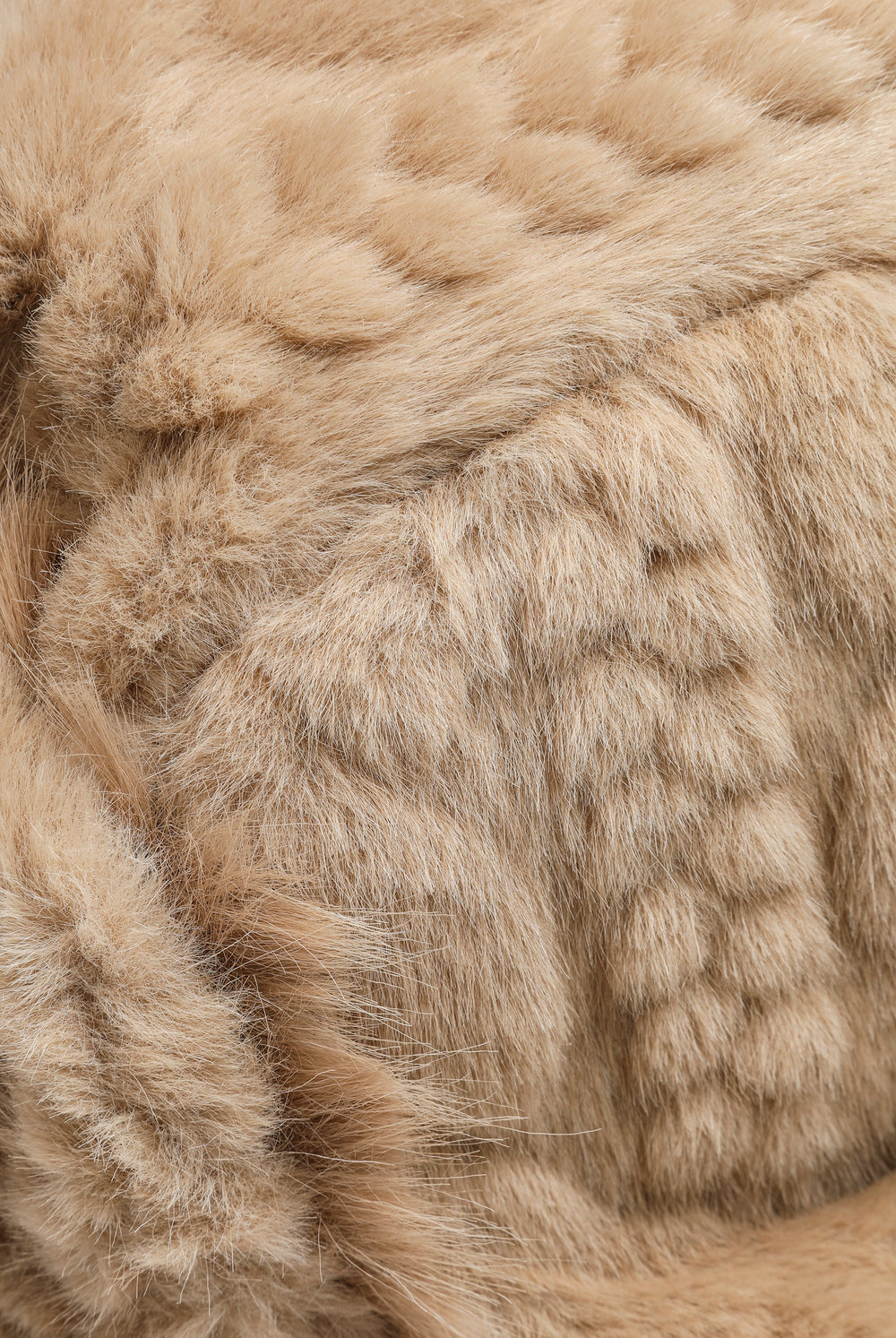 Displays the Warm Taupe 'Juicy' branded Cable Knit Trapper With Fur Lining featuring close up on the details