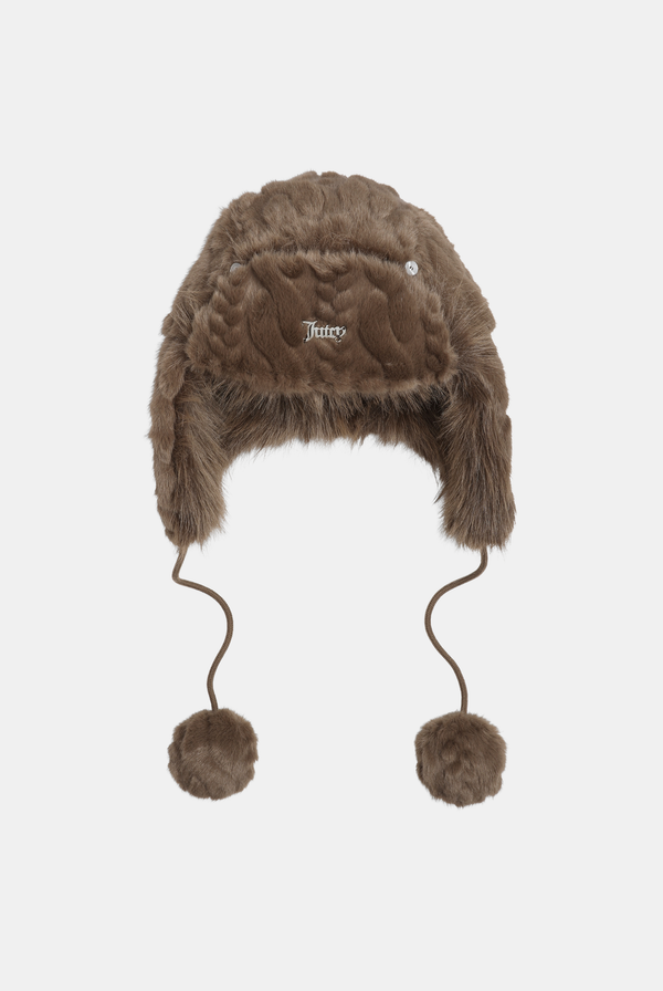 Java Cable Knit Trapper With Fur Lining