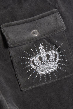 Displays the Raven 'Juicy' branded Regal Rebelle Caisa Ultra Low Rise Pant featuring the juicy branding 