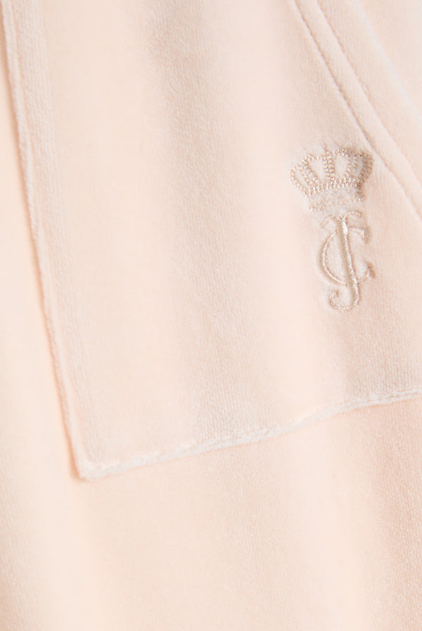PINK CHAMPAGNE HOUSE OF JUICY ULTRA LOW RISE BAMBOO VELOUR HERITAGE BOTTOMS