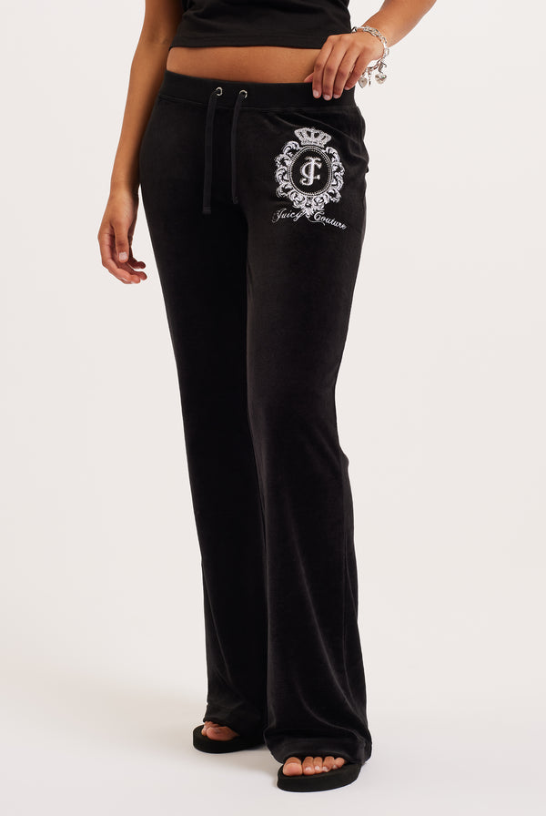 BLACK ULTRA LOW RISE BAMBOO VELOUR HERITAGE CREST POCKETED BOTTOMS