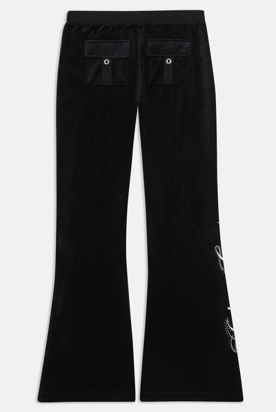 BLACK ULTRA LOW RISE BAMBOO VELOUR HERITAGE CREST POCKETED BOTTOMS