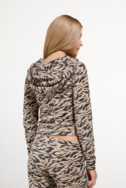 Displays a model wearing the Camo Zebra 'Juicy' branded Washed Heritage Hoodie