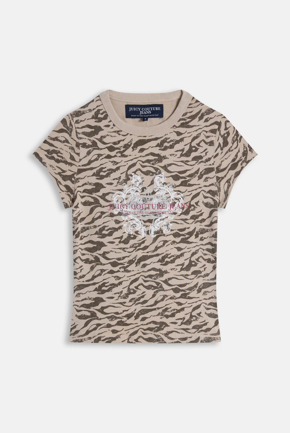 Displays the Camo Zebra 'Juicy' branded Longline T-Shirt
