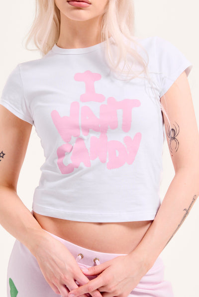 WHITE I WANT CANDY BABY TEE