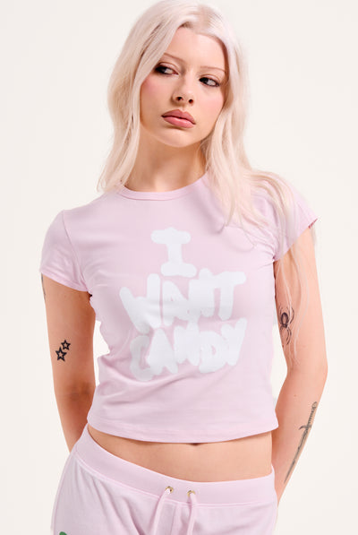ALMOND BLOSSOM I WANT CANDY BABY TEE