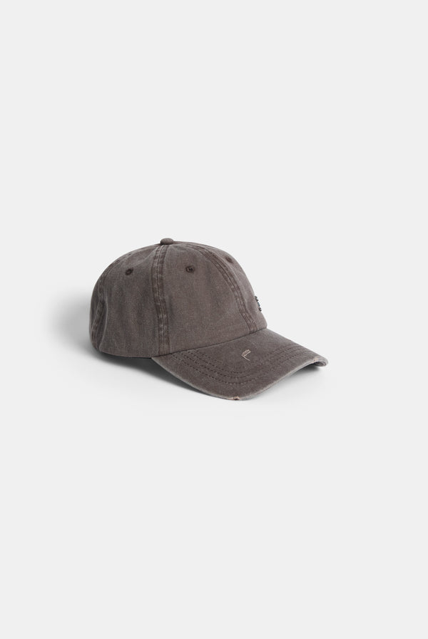 Displays the Java 'Juicy' branded distressed cotton denim cap 