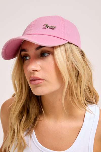 PINK DISTRESSED COTTON DENIM CAP