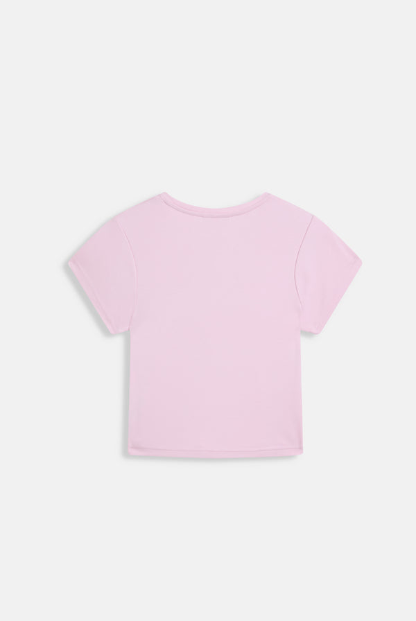 Displays the Cherry Blossom 'Juicy' branded diamanté V Neck T-Shirt 