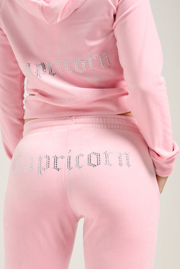 'CAPRICORN' JUICY PINK VELOUR DIAMANTÉ TRACKSUIT BOTTOM