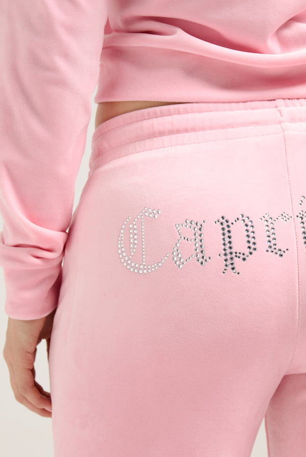 'CAPRICORN' JUICY PINK VELOUR DIAMANTÉ TRACKSUIT BOTTOM