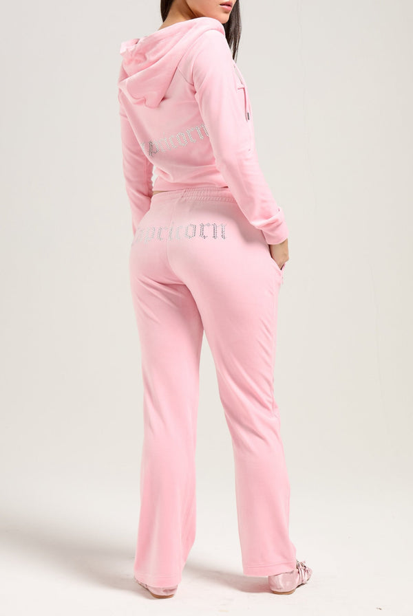 'CAPRICORN' JUICY PINK VELOUR DIAMANTÉ TRACKSUIT BOTTOM