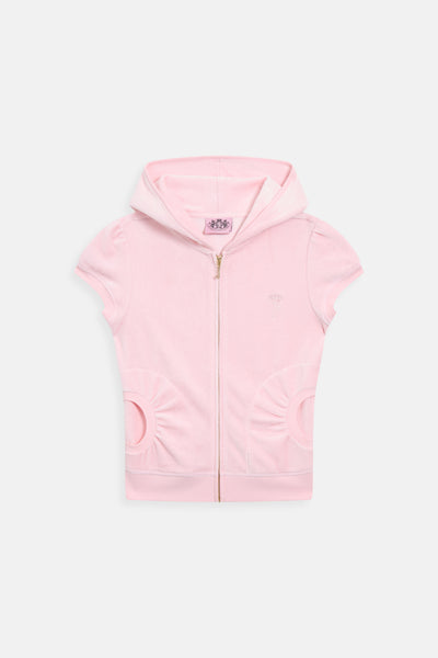 JUICY PINK/ GOLD CAP SLEEVE HERITAGE HOODIE