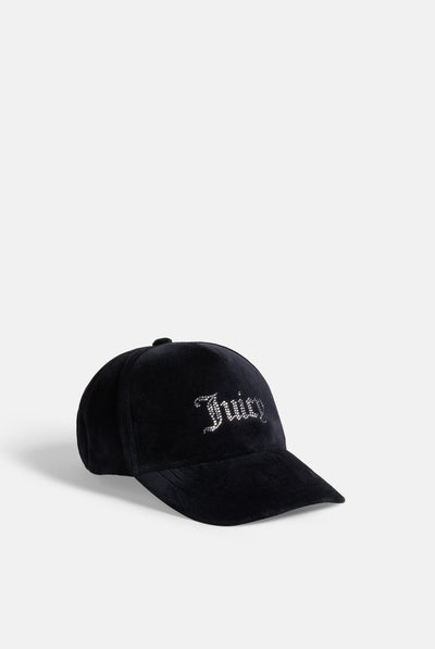 BLACK DIAMANTÉ VELOUR BASEBALL CAP