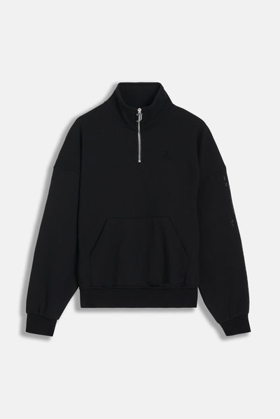 BLACK OVERSIZED QUARTER ZIP DIAMANTE SWEAT