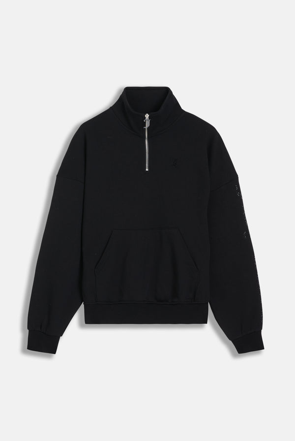 BLACK OVERSIZED QUARTER ZIP DIAMANTE SWEAT