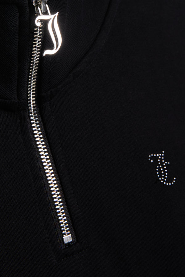 BLACK OVERSIZED QUARTER ZIP DIAMANTE SWEAT