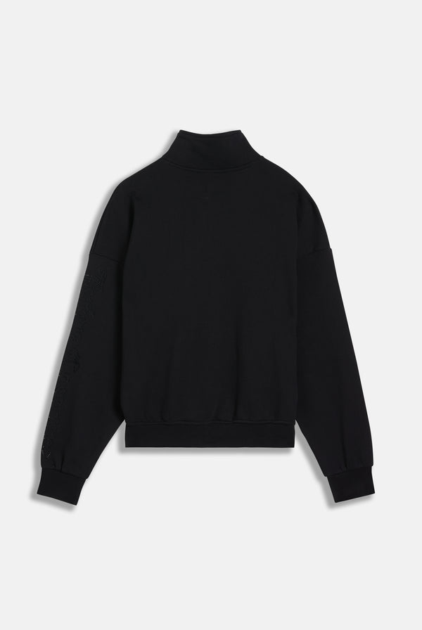 BLACK OVERSIZED QUARTER ZIP DIAMANTE SWEAT