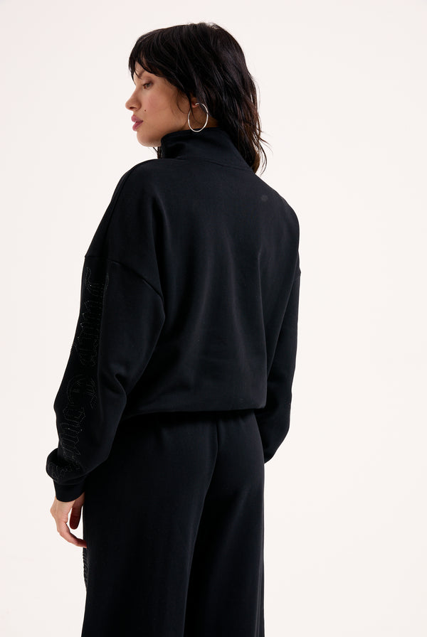 BLACK OVERSIZED QUARTER ZIP DIAMANTE SWEAT