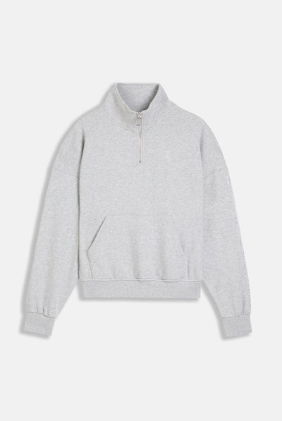 SILVER MARL OVERSIZED HALF ZIP DIAMANTE SWEAT