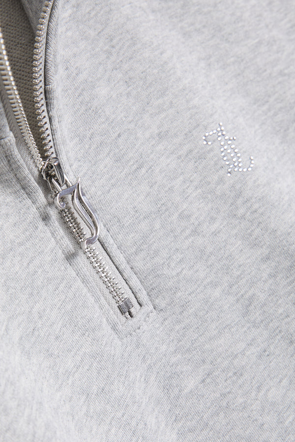 SILVER MARL OVERSIZED HALF ZIP DIAMANTE SWEAT