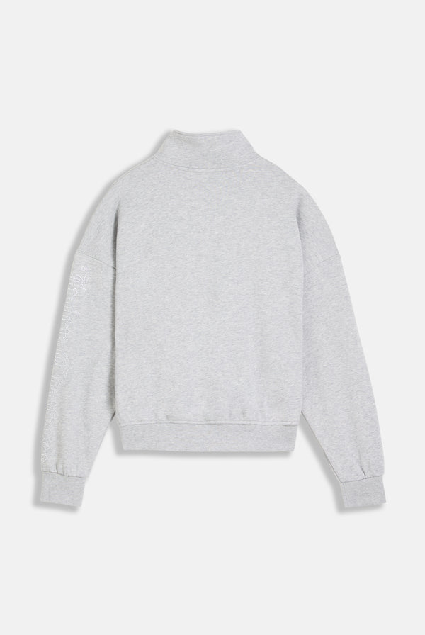 SILVER MARL OVERSIZED HALF ZIP DIAMANTE SWEAT