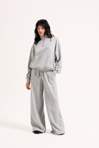 SILVER MARL DIAMANTE FLEECE WIDE LEG TRACKPANT