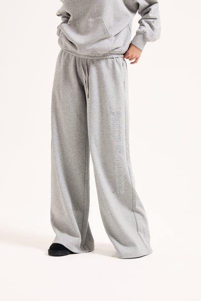 SILVER MARL DIAMANTE FLEECE WIDE LEG TRACKPANT