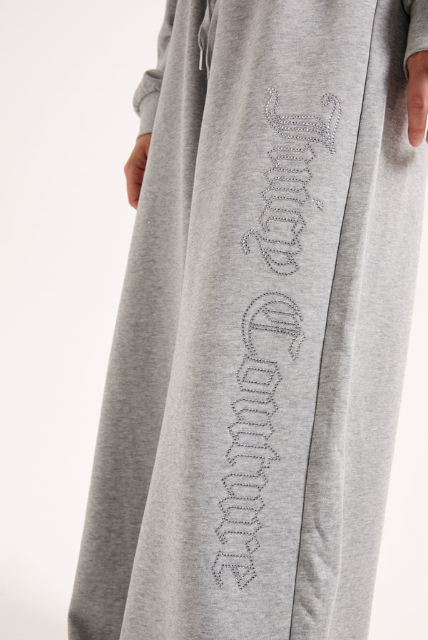SILVER MARL DIAMANTE FLEECE WIDE LEG TRACKPANT