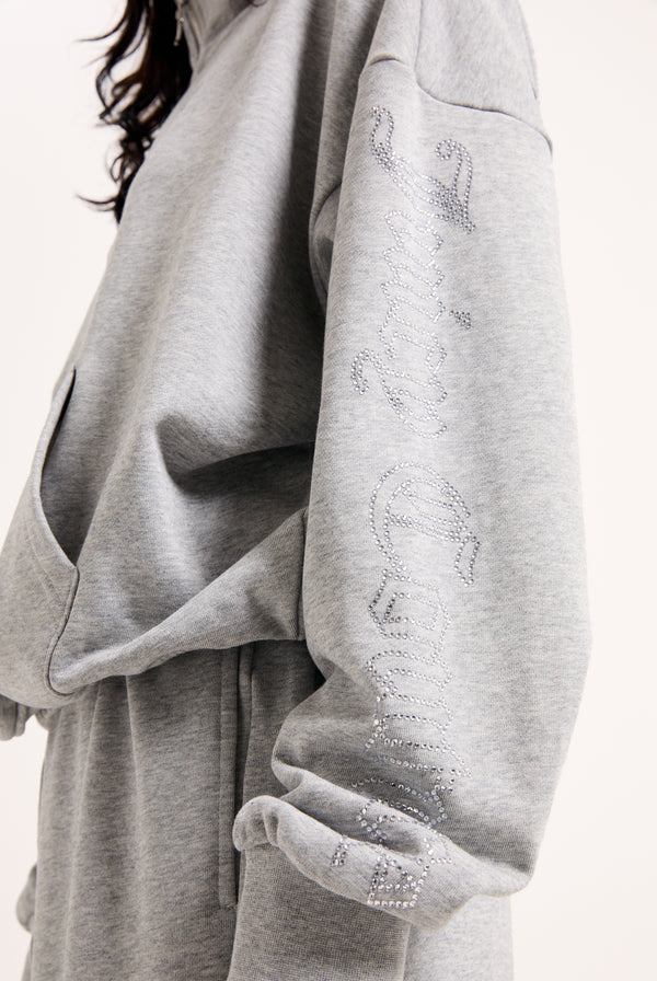 SILVER MARL OVERSIZED HALF ZIP DIAMANTE SWEAT